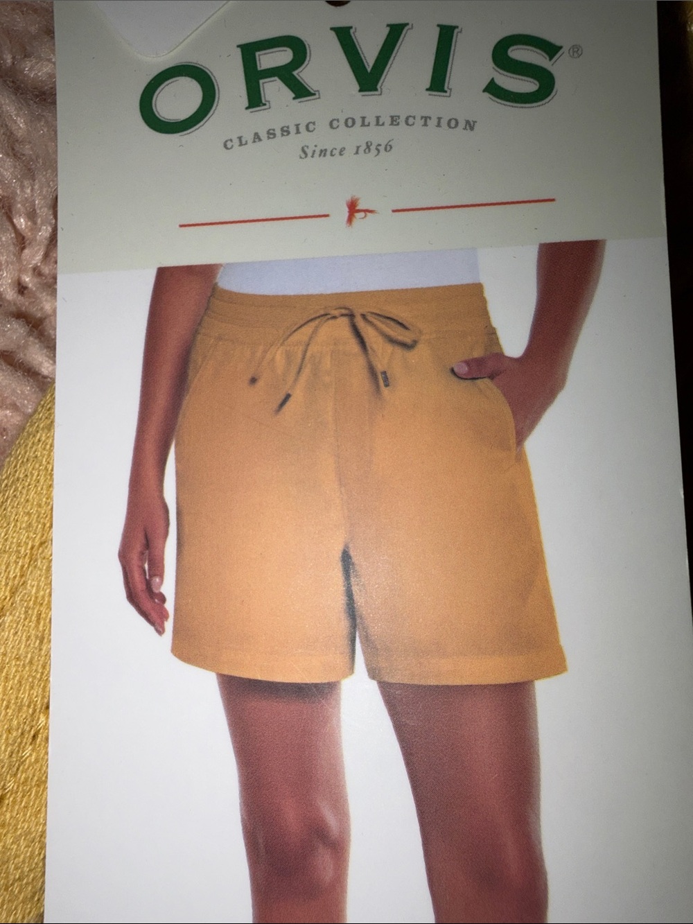 NWT Orvis Yellow Back Flap Pocket Pull-on Drawstring Shorts size Small